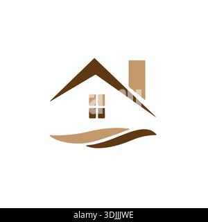vector simple logo house color brown yellow Construction logo icon design illustration Stock Vector