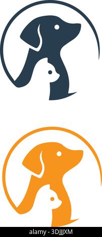 Vector of pets design on black background. Petshop, Dog, Cat, Rabbit, Animal Logo. Easy editable layered vector illustration Stock Vector
