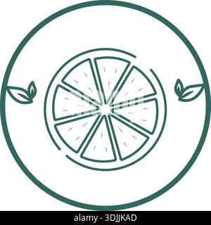 Orange or lemon icon vector  Lemon round slice line icon vector illustration. Hand drawn outline one citrus piece of circle shape with segments inside Stock Vector