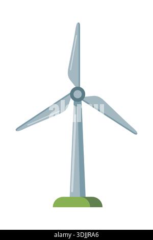 Renewable energy source - wind turbine landscape vector illustration ...