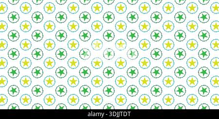 Star Circle Seamless Pattern in Green and Yellow  Cute Decorative Background. Stock Vector