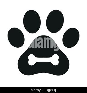 vector illustration dog paw with bone on white background Stock Vector