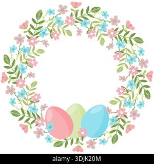 Spring Floral Easter Eggs Wreath Decorative Frame Stock Vector