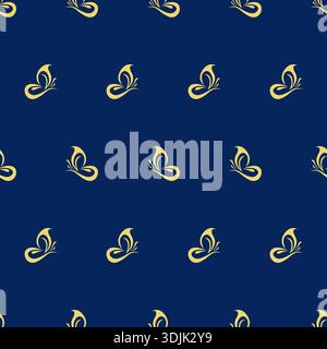 butterfly repeat seamless pattern on navy blue background Stock Vector