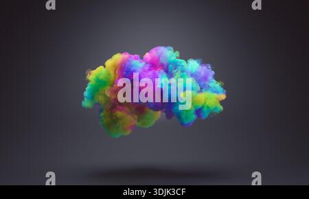 3d Colorful vibrant smoke cloud dark background Stock Photo