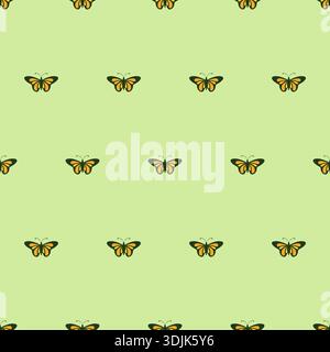 hand drawn seamless pattern with beautiful watercolor butterflies on green background Stock Vector