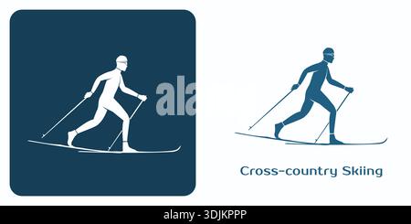 Cross-country skier in motion with poles and skis. Stock Vector
