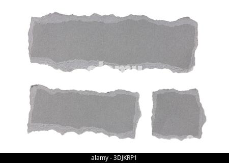 Set of Grey torn paper scraps with ragged edges isolated on white background. Template mock up Stock Photo