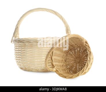 Two empty wicker baskets isolated on white Stock Photo