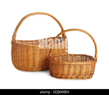 Two empty wicker baskets isolated on white Stock Photo