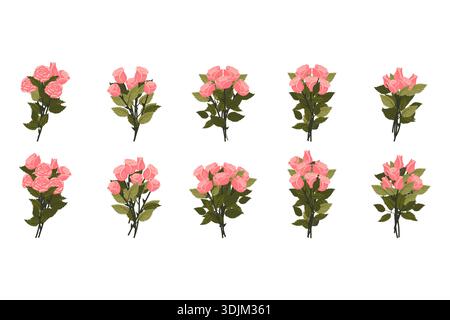 A bouquet of light pink roses. Medium-sized set of lush bouquets for your design. Vector illustration on a white Stock Vector