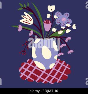 Vector illustration of flowers in a vase. Cozy and elegant botanical vector artwork perfect for modern home interior decor, wall art, posters, prints Stock Vector