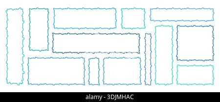 Set of wavy organic banner outlines. Long blue aqua rectangle ribbons and narrow strips for titles, web headers and interface elements. Irregular border silhouettes vector illustration. Stock Vector