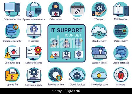 IT Support icon set. Colored icon style. Containing icon IT services, toolbox, software update and more. technology element vector illustration Stock Vector