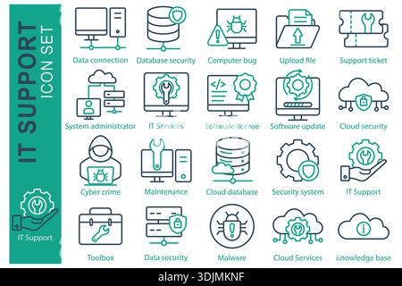 IT Support icon set. line icon style. Containing icon IT services, toolbox, software update and more. technology element vector illustration Stock Vector
