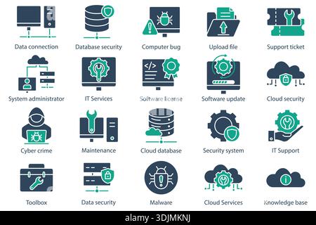 IT Support icon set. solid icon style. Containing icon IT services, toolbox, software update and more. technology element vector illustration Stock Vector