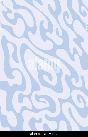 Psychedelic retro groovy hippie pattern background of blue swirls and curls, radiating a hypnotic 1970s vibe. Seamless trippy vector pattern with liquid curves for retro wallpapers, or textile designs Stock Vector