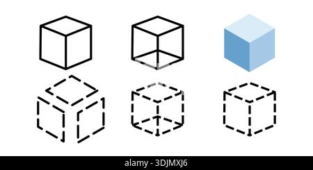 Isometric Cube Shapes With Solid, Shaded, And Wireframe Versions For Design Projects. Stock Vector