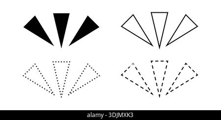Geometric Triangle Fans Solid, Outlined, Dotted And Dashed Shapes For Design Brand Awareness Icon. Stock Vector