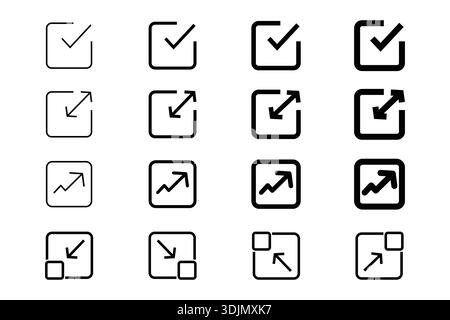Checkmark and Arrow Icons in Rounded Squares for UI Design and Infographics Templates. Stock Vector
