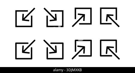 Open In New Window Icons Set With External Link Arrows Inside Square Frames. Stock Vector