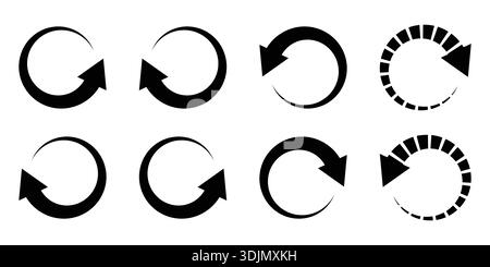 Circular Arrows Icons Representing Refresh, Reload, And Looping Actions For Digital Interfaces Stock Vector