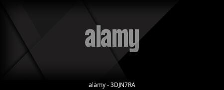 Modern dark gray abstract banner featuring overlapping geometric layers and sharp diagonal lines. Elegant, professional web header with subtle gradien Stock Photo
