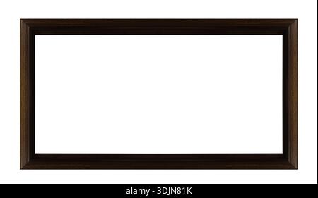 Elegant dark walnut wood picture frame featuring sleek rectangular profile and deep grain finish. Horizontal displays art prints Stock Photo