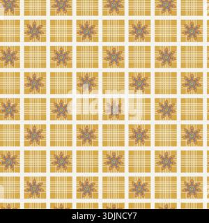 Geometric Plaid Floral Tile Grid Print Stock Vector