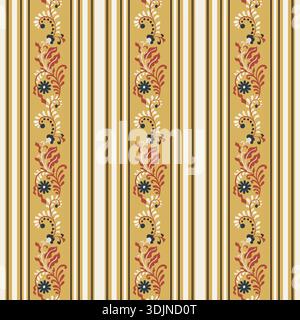 Vintage Folk Stripe Floral Border Print Stock Vector