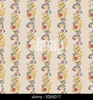 Minimal Folk Floral Vine Stripe Print Stock Vector