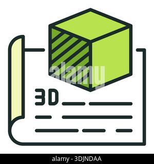 Green Printed Cube on Paper vector 3D Printing concept colored icon or design element Stock Vector