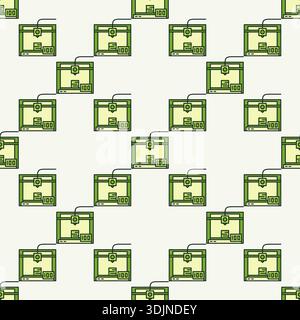 Green 3D Printer vector Additive Manufacturing concept colored seamless pattern Stock Vector