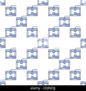 3D Printer vector Additive Manufacturing concept simple seamless pattern in thin line style Stock Vector