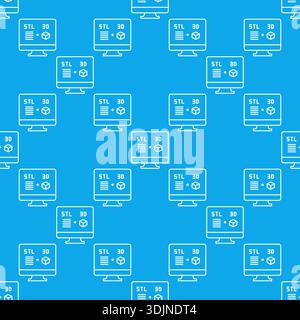 Computer Screen with STL and Cube vector Additive Manufacturing Technology concept seamless pattern in outline style Stock Vector