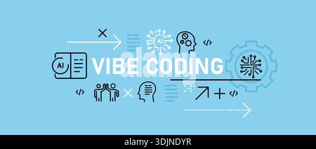 vibe coding banner modern software development and artificial intelligence collaboration projects programming and developer experience with AI agents Stock Vector