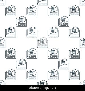 Paper with Cube vector 3D Printing Technology concept outline seamless pattern Stock Vector