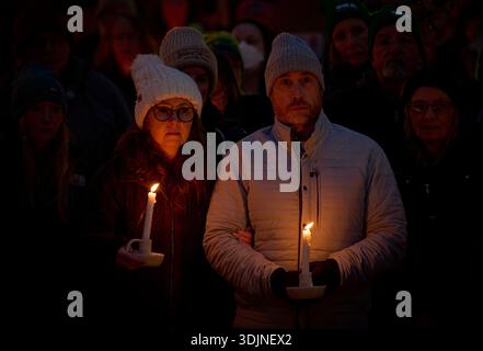 Nurses and others remember Alex Pretti in a candlelight vigil in Eugene, Oregon, Jan 27, 2026. Stock Photo