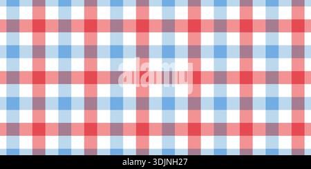 Red and blue gingham fabric seamless pattern. Cute check plaid. Picnic kitchen tablecloth texture. Gingham square vintage texture. Vector illustration Stock Vector