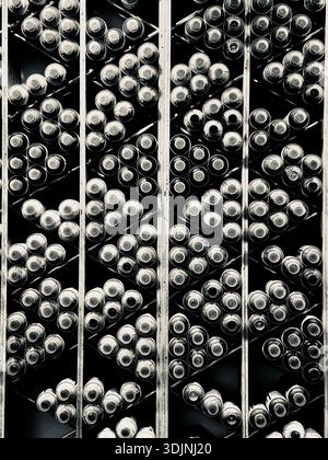 Abstract black and white geometric pattern with repeating circular forms, suitable as a modern background for design, branding, and creative projects Stock Photo