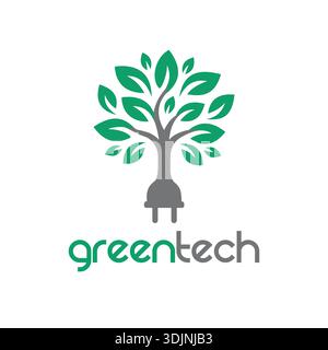 Green Technology Tree Logo for Eco Friendly Business, Sustainable Energy, Environmental Innovation and Clean Growth, Clean Power Development. Stock Vector