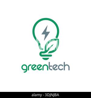 Eco Energy Light Bulb Logo for Green Technology, Renewable Power, Sustainable Innovation and Clean Electricity, Eco Leaf and Lightning Icon for Smart Stock Vector
