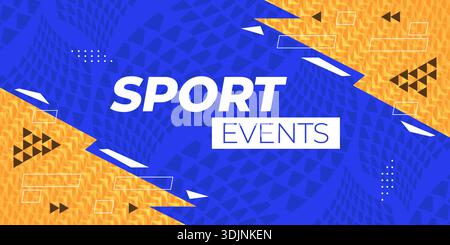 Modern Abstract Sport Background Template with Dynamic Orange and White Geometric Shapes on Blue Background. Sports Banner or Poster Design for Event Stock Vector