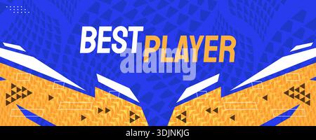 Dynamic Sport Banner Design with White and Orange Geometric Shapes on Abstract Blue Pattern Background Stock Vector