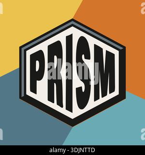 Hexagon badge with prism lettering and angular background panels in muted colors Stock Vector