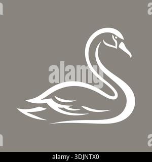 Minimal white swan silhouette icon on a muted gray background with smooth lines Stock Vector