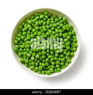 bowl of frozen green peas isolated on white background, top view Stock Photo