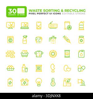 Waste management service colorful line essential ui icon set Stock Vector