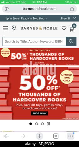 January 28, 2026, New York City, New York, USA: Barnes & Noble has announced plans to open 60 new stores in 2026, marking one of its most ambitious expansion efforts in decades. Long viewed as a likely casualty of e-commerce, big-box retail decline, and digital reading, the nation's largest and now last major bookstore chain is instead writing a rare comeback story. Apple Iphone screengrab of the Barnes and Noble company website banner page. (Credit Image: © Billy Tompkins/ZUMA Press Wire) EDITORIAL USAGE ONLY! Not for Commercial USAGE! Stock Photo
