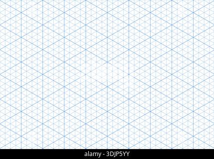 Blue isometric line guides. Isometric squared grid. 3d perspective printable backdrop.Notebook sheets blank template. Mathematic typography pattern Stock Vector